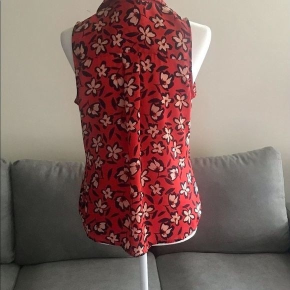 WHO WHAT WEAR Top Sleeveless Button-Down Red/Black/White Size M - Picture 7 of 8
